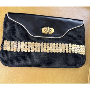 Vintage Ira Salles Black & Gold Sequin Clutch One Size